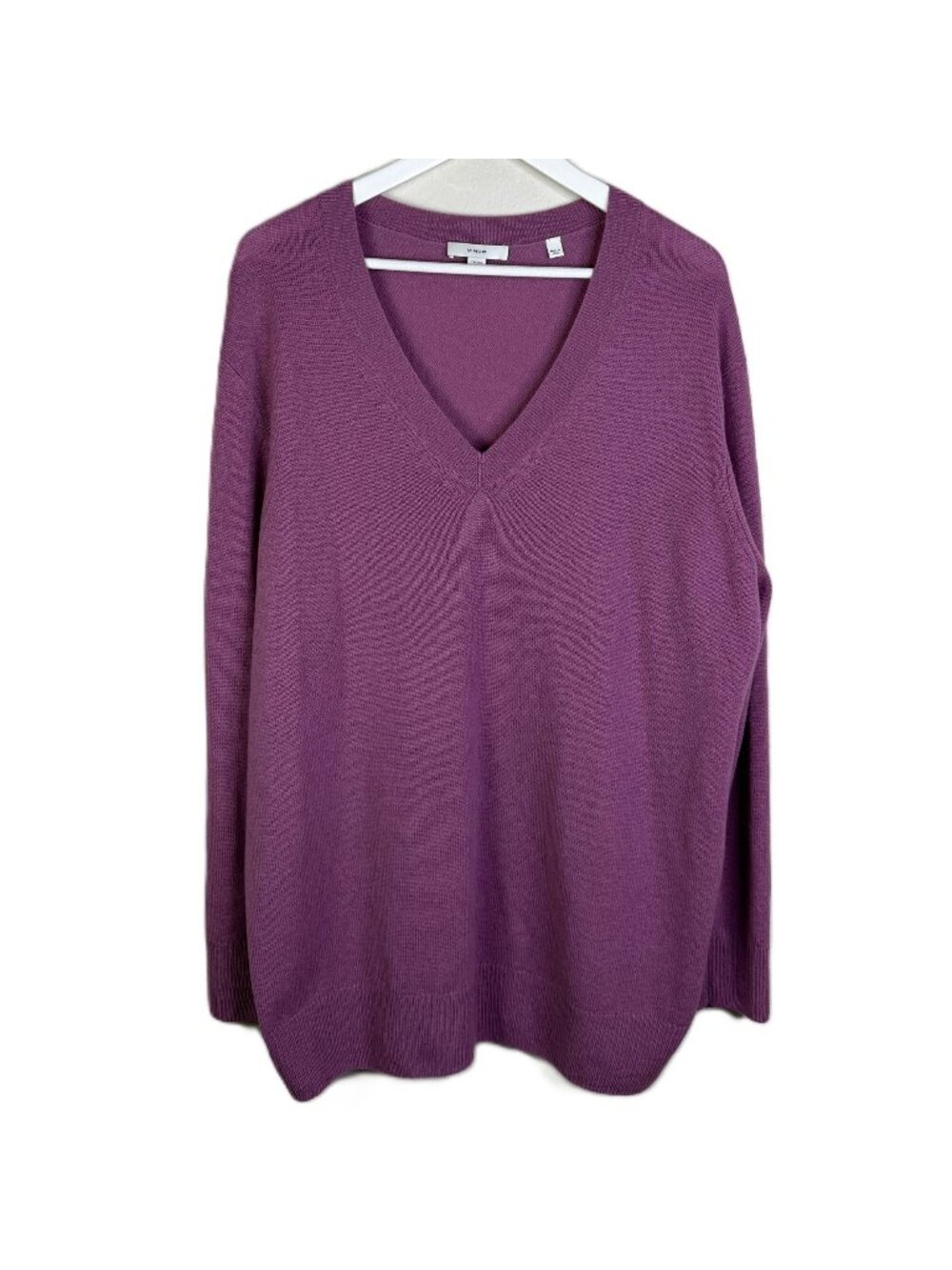 Vince Women's Lilac Purple 100% Cashmere Pullover V-Neck Tunic Sweater, Size 1X